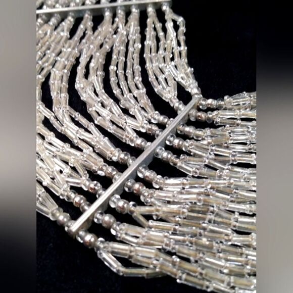 Vintage Clear Glass Beaded Beads Silver Waterfall Necklace Formal Party Bridal - Picture 8 of 16
